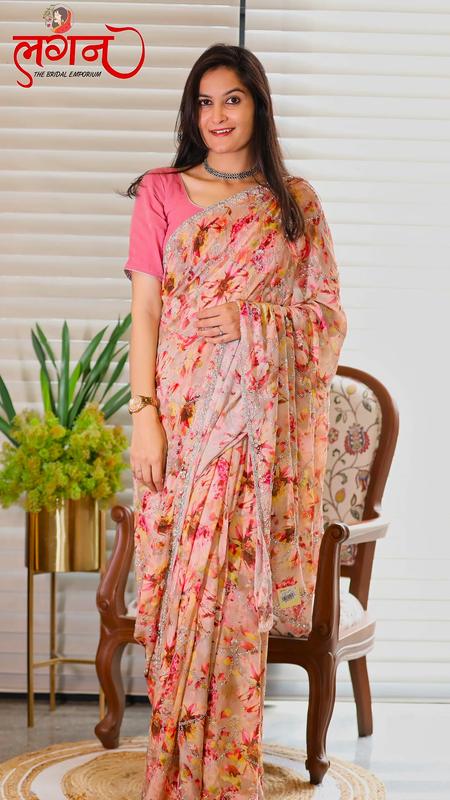 A pink floral saree